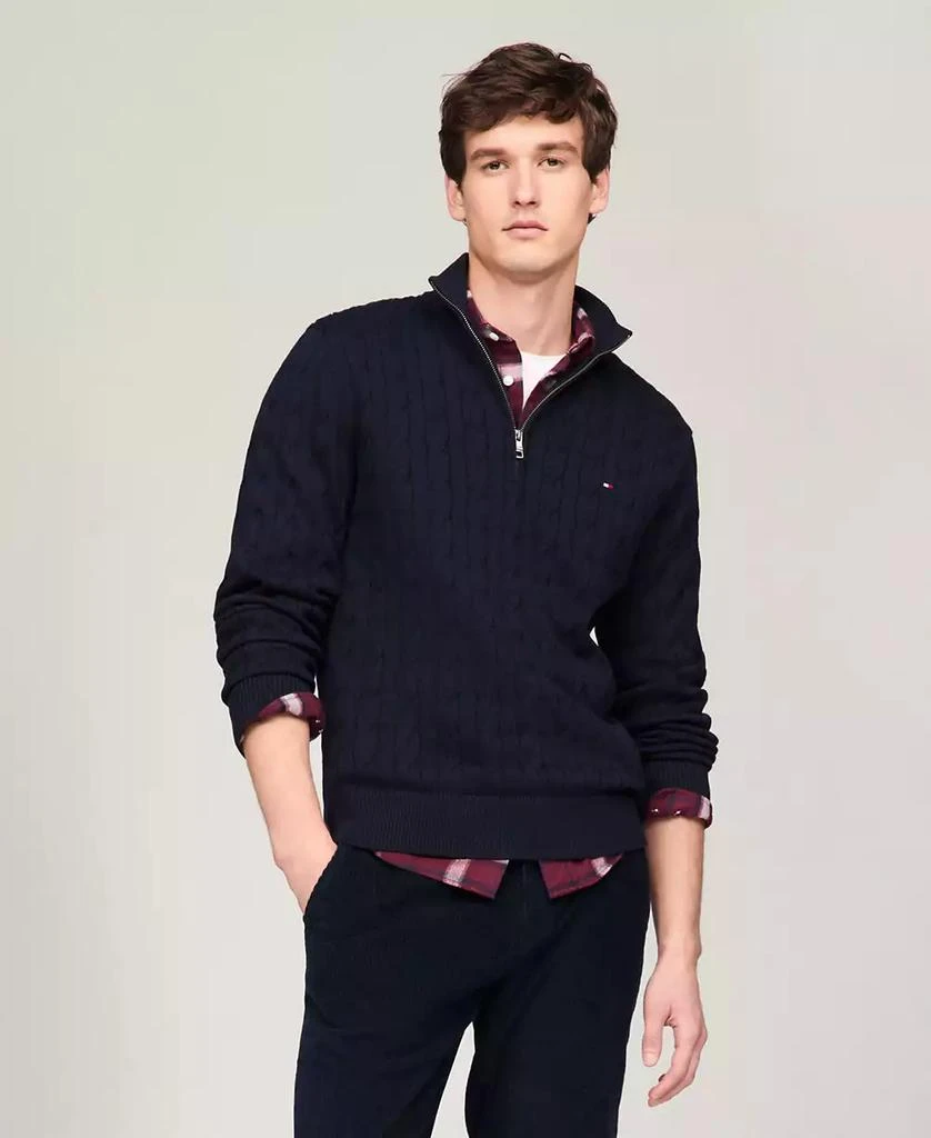 商品Tommy Hilfiger|Men's Long-Sleeve Cable Knit Quarter-Zip Sweater,价格¥422,第1张图片