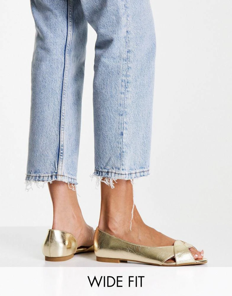 商品ASOS|ASOS DESIGN Wide Fit Vale peeptoe ballet flats in gold,价格¥112,第1张图片