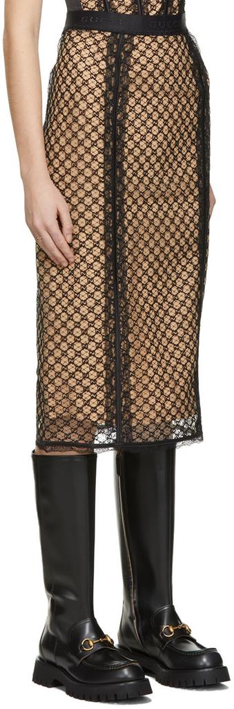 Black & Beige GG Net Mid-Length Skirt商品第2张图片规格展示