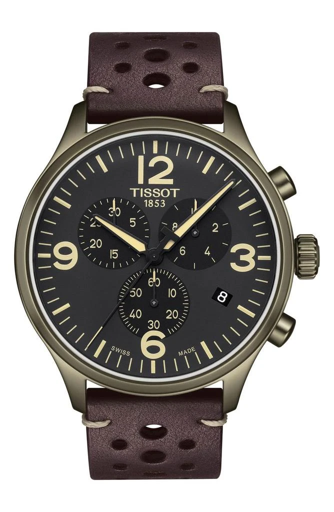 商品Tissot|Chrono XL Leather Strap Chronograph Watch, 45mm,价格¥1052,第1张图片
