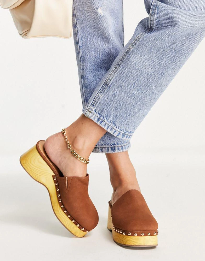 商品ASOS|ASOS DESIGN Salvia flatform clog mules in tan,价格¥168,第3张图片详细描述