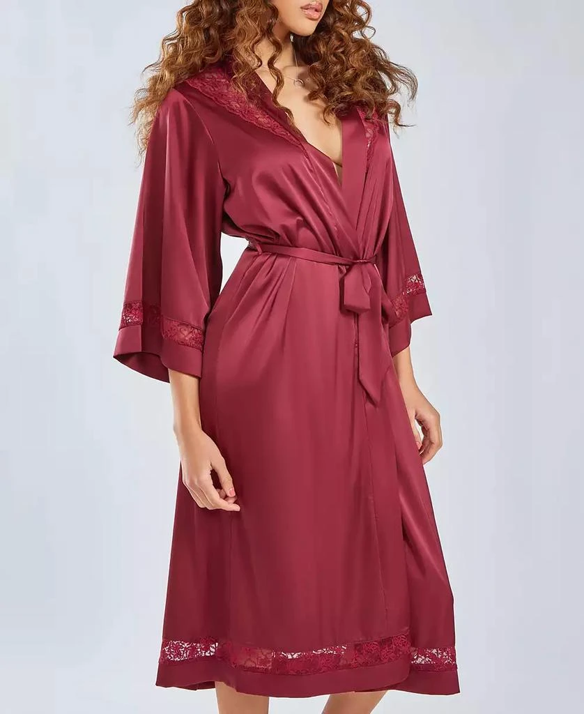 商品iCollection|Women's Silky Long Robe with Lace Trims,价格¥592,第3张图片详细描述
