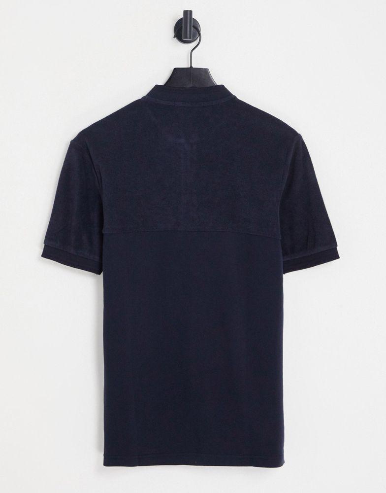 Fred Perry towelling panel polo shirt in navy商品第2张图片规格展示