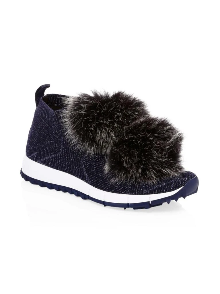 商品Jimmy Choo|Norway Fox Fur Pom-Pom Knit Sneakers,价格¥2623,第2张图片详细描述