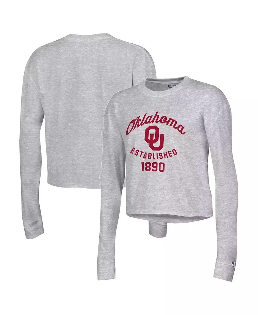 商品CHAMPION|Women's Gray Oklahoma Sooners Boyfriend Cropped Long Sleeve T-shirt,价格¥264,第1张图片