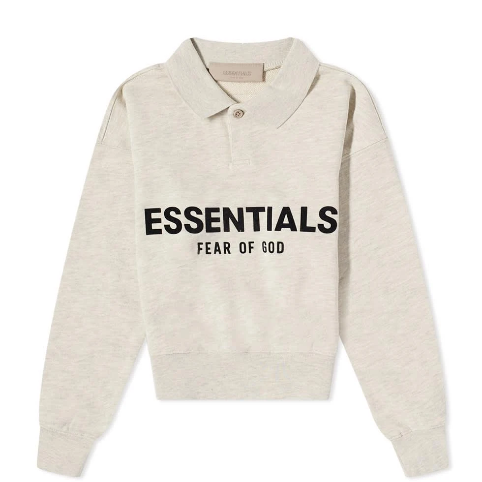 商品Essentials|FEAR OF GOD ESSENTIALS Kids Logo Long Sleeve Polo - Light Oatmeal,价格¥312,第1张图片