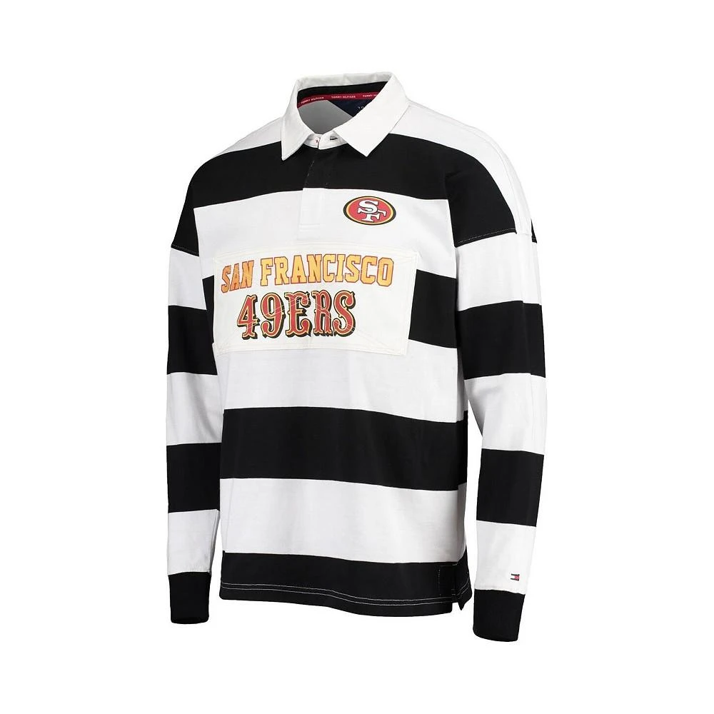 商品Tommy Hilfiger|Men's Black, White San Francisco 49ers Varsity Stripe Rugby Long Sleeve Polo Shirt,价格¥974,第2张图片详细描述