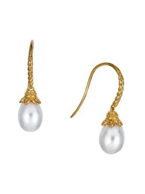 Oceana 18K Goldplated Sterling Silver & 8MM Cultured Freshwater Pearl Drop earrings商品第1张图片规格展示