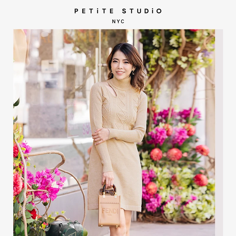 商品[国内直发] Petite Studio NYC|Saffron奶茶色修身肩部镂空高腰针织连衣裙 | Saffron Knit Dress - Latte,价格¥350,第1张图片