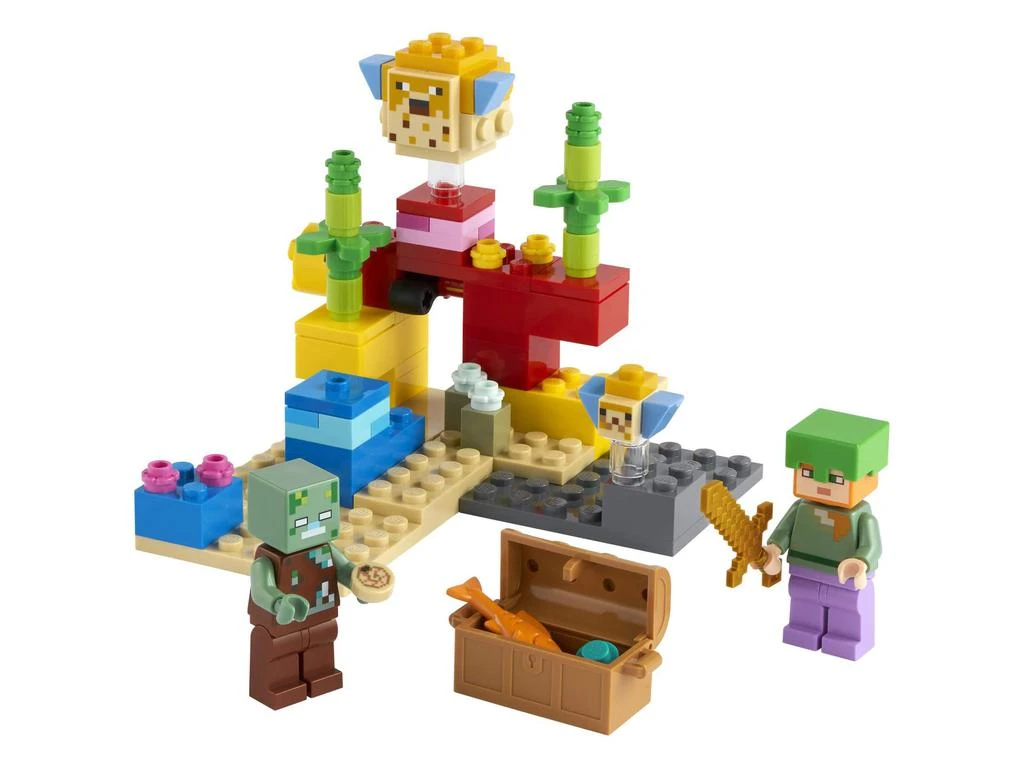 商品LEGO|LEGO Minecraft The Coral Reef 21164 Hands-on Minecraft Marine Toy Featuring Alex, a Drowned and 2 Cool Puffer Fish, New 2021 (92 Pieces),价格¥75,第1张图片
