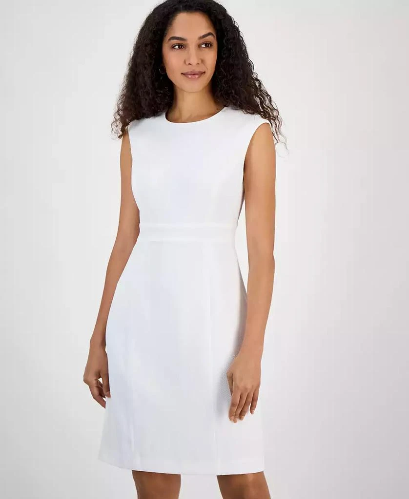 商品Kasper|Women's Textured Cap-Sleeve Princess-Seam Dress, Regular & Petite Sizes,价格¥199,第5张图片详细描述