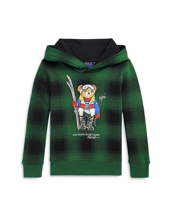 商品Ralph Lauren|Girls' Polo Bear Plaid Fleece Hoodie - Little Kid,价格¥337,第1张图片