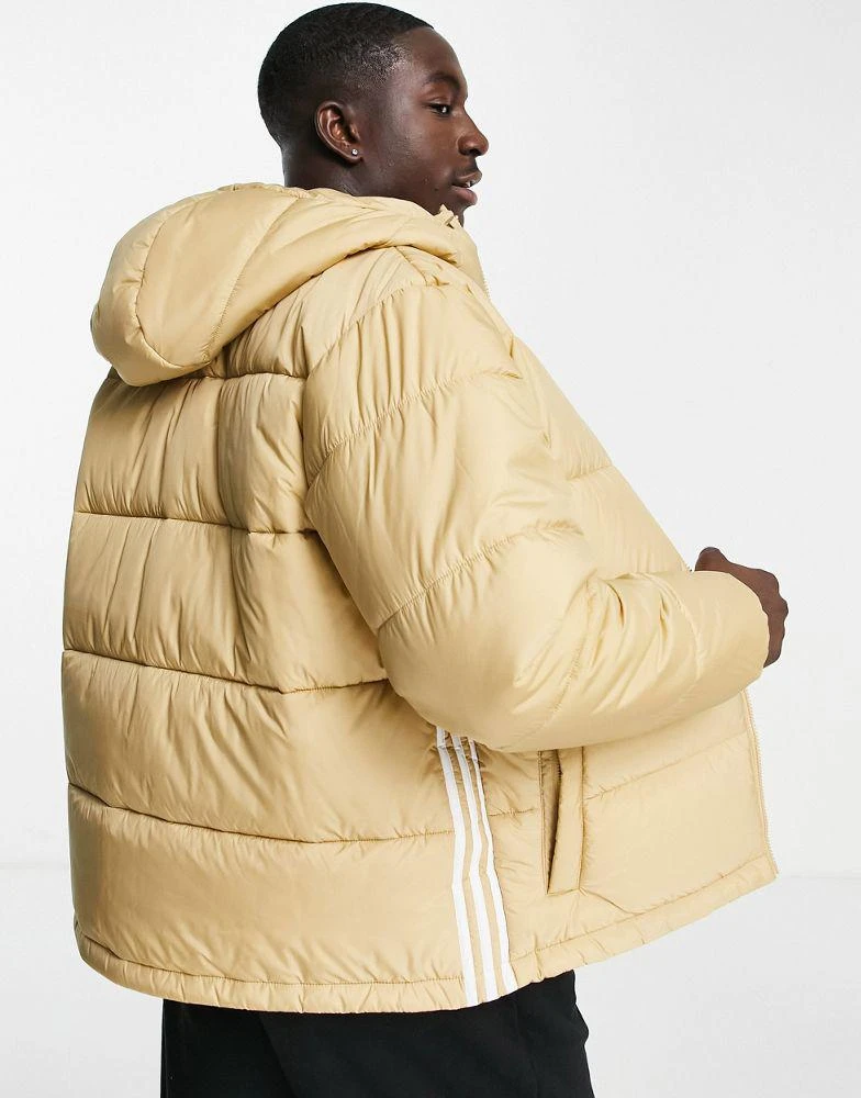 商品Adidas|adidas Originals 3 stripe padded coat with hood in beige,价格¥1030,第2张图片详细描述