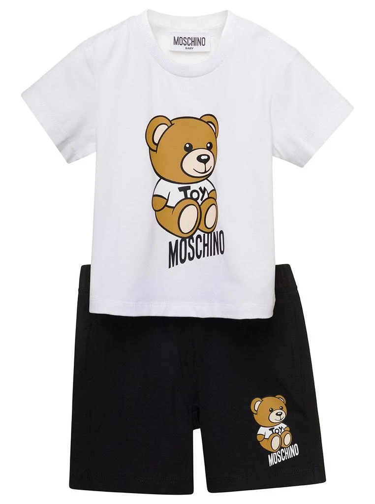 商品Moschino|Moschino Black And White T-shirt And Shorts Suit With Teddy Bear Print In Stretch Cotton Baby,价格¥840,第1张图片