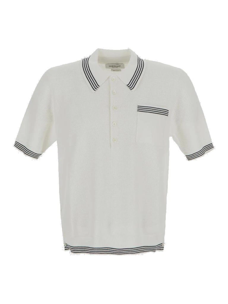 商品Thom Browne|Thom Browne Stripe Detailed Knitted Polo Shirt,价格¥4599,第1张图片