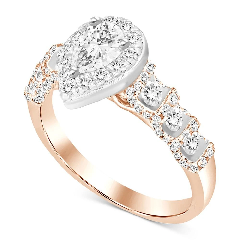 商品Macy's|Diamond Pear-Cut Halo Engagement Ring (1 ct. t.w.) in 14k Rose Gold,价格¥38868,第1张图片