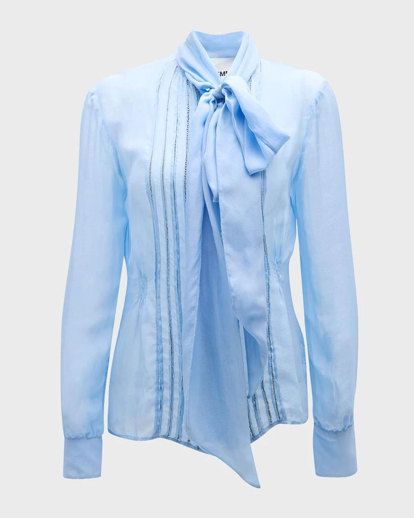 商品Des Phemmes|Embroidered Chiffon Neck-Tie Blouse,价格¥2701,第2张图片详细描述