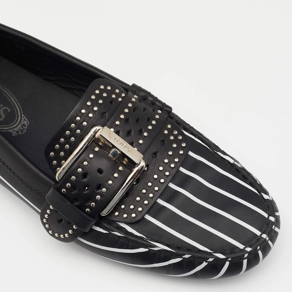 Tod's Black/White Striped Leather Embellished Slip On Loafers Size 38 商品