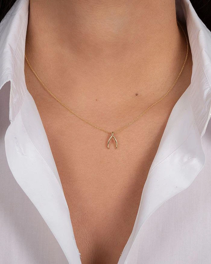 商品Zoe Lev|14K Yellow Gold Wishbone Pendant Necklace, 16-18",价格¥2729,第2张图片详细描述