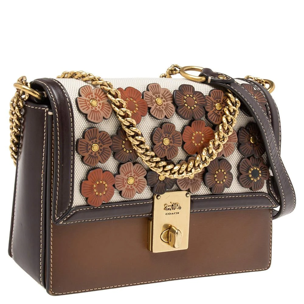 商品[二手商品] Coach|Coach Multicolor Leather And Canvas Hutton Flower Applique Shoulder Bag,价格¥1478,第3张图片详细描述