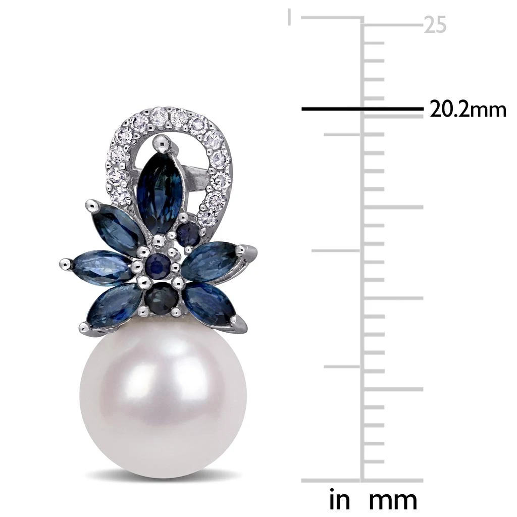 商品Mimi & Max|9-9.5 MM Cultured Freshwater Pearl and Sapphire and 1/8 CT TW Diamond Flower Drop Earrings in 14k White Gold,价格¥4674,第2张图片详细描述