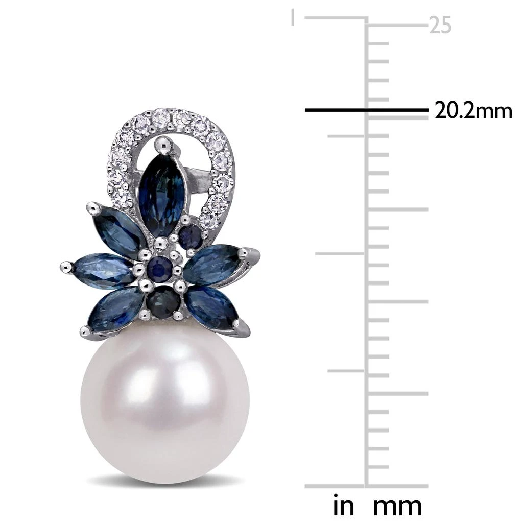 商品Mimi & Max|9-9.5 MM Cultured Freshwater Pearl and Sapphire and 1/8 CT TW Diamond Flower Drop Earrings in 14k White Gold,价格¥4979,第2张图片详细描述