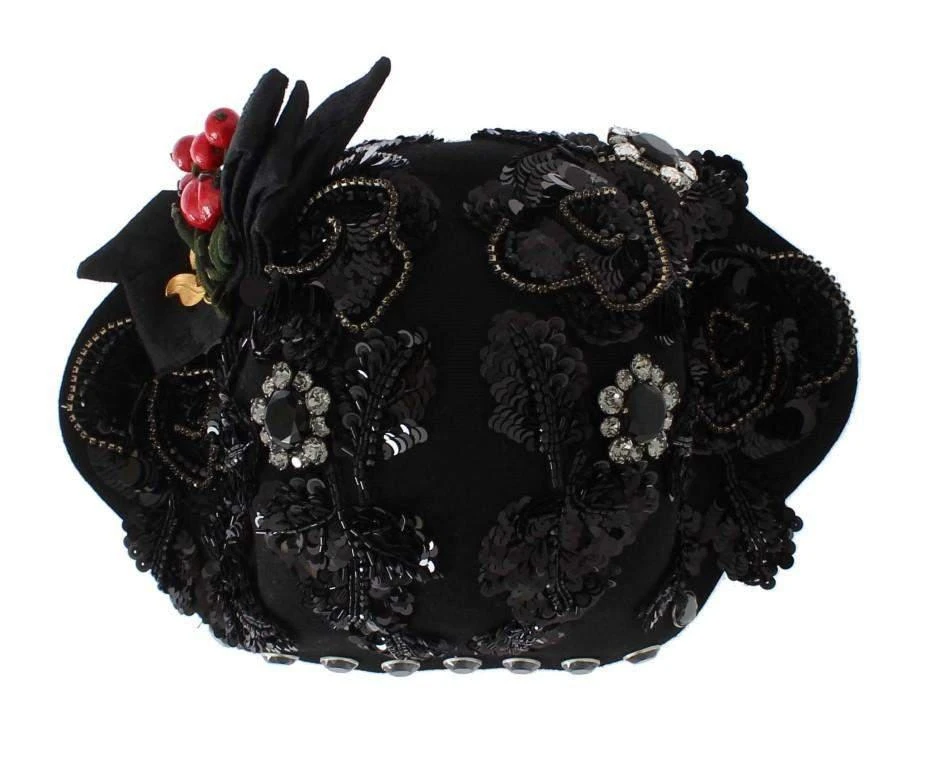 商品Dolce & Gabbana|Dolce & Gabbana  Black Crystal Gold Cherries Brooch Hat,价格¥9161,第4张图片详细描述