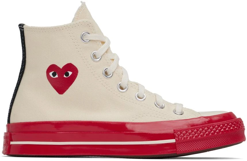 商品Comme des Garcons|Off-White & Red Converse Edition PLAY Chuck 70 High-Top Sneakers,价格¥1104,第1张图片