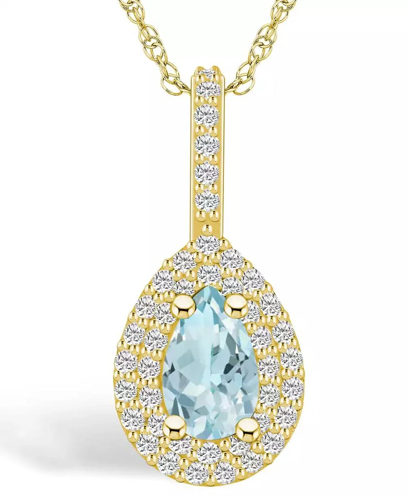 商品Macy's|Aquamarine (3/4 Ct. T.W.) and Diamond (3/8 Ct. T.W.) Halo Pendant Necklace in 14K Yellow Gold,价格¥31097,第1张图片