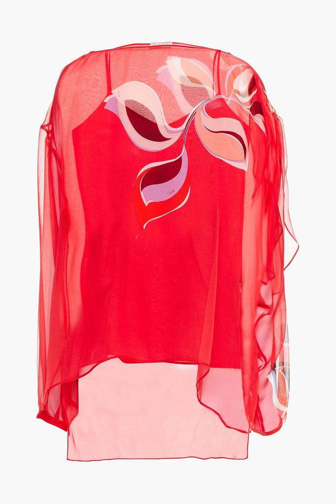 Draped printed silk-blend voile blouse商品第1张图片规格展示