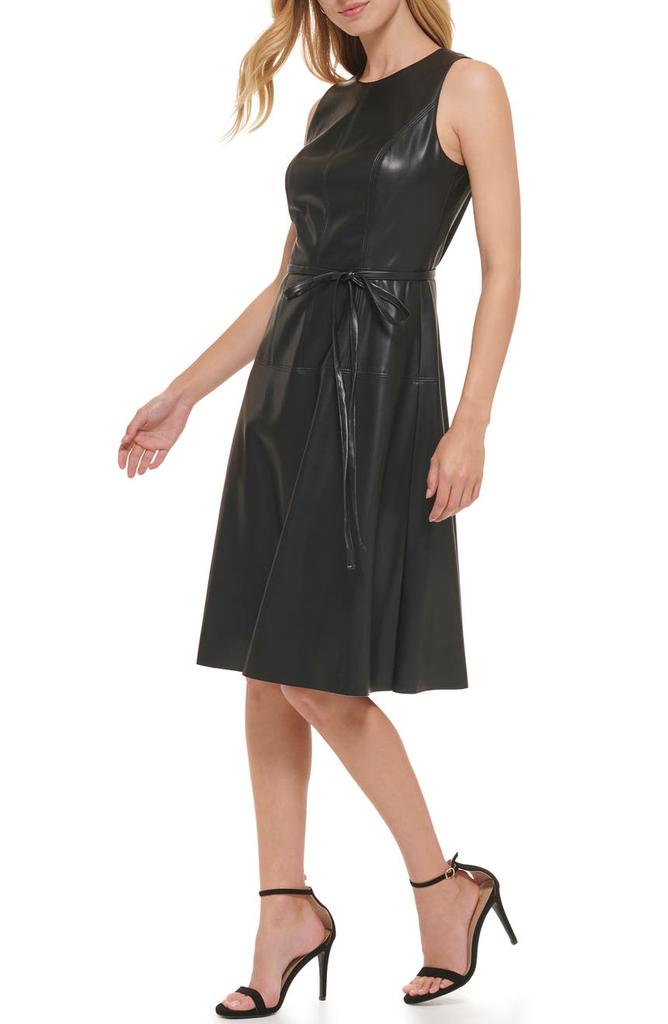 Sleeveless Faux Leather Fit & Flare Dress商品第5张图片规格展示