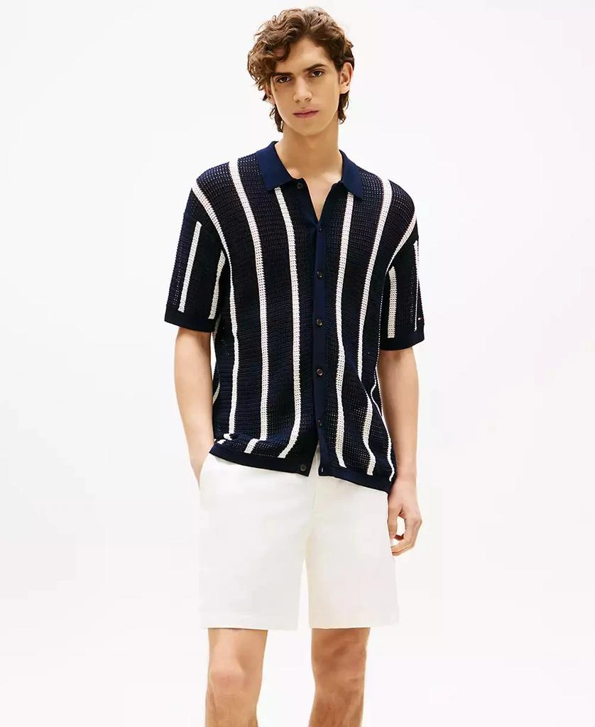 商品Tommy Hilfiger|Men's Stripe Open-Knit Polo Shirt,价格¥958,第4张图片详细描述