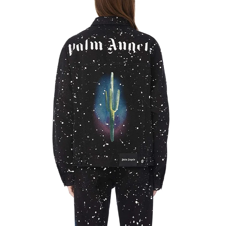 商品[国内直发] Palm Angels|泼墨闪粉刺绣牛仔夹克外套 男款 黑色,价格¥2756,第6张图片详细描述