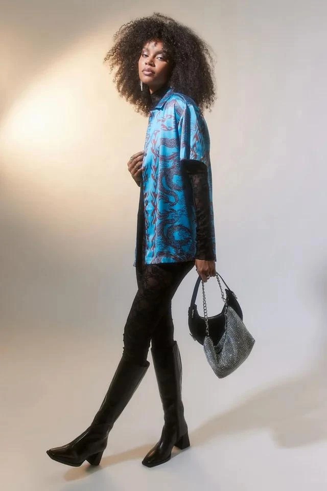 商品Urban Outfitters|UO Starlight Satin Souvenir Button-Down Top,价格¥112,第2张图片详细描述