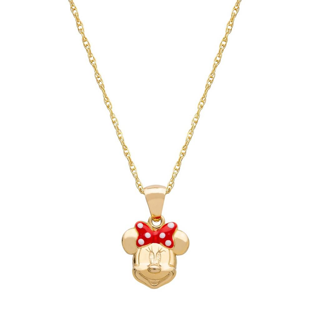 Children's Minnie Mouse 15" Pendant Necklace with Enamel Bow in 14k Gold商品第3张图片规格展示