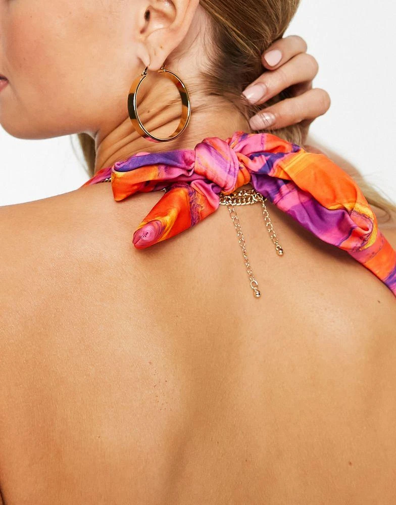 商品ASOS|ASOS DESIGN Fuller Bust mix and match halter plunge bikini top in sunset marble print,价格¥128,第3张图片详细描述