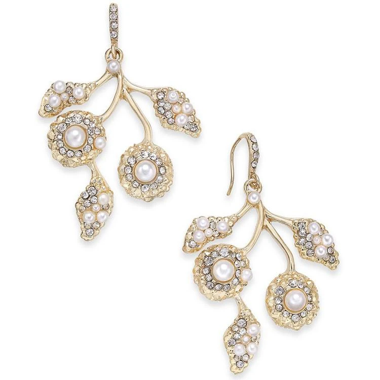 商品INC International|I.N.C. Gold-Tone Pavé & Imitation Pearl Flower Drop Earrings, Created for Macy's,价格¥54,第1张图片