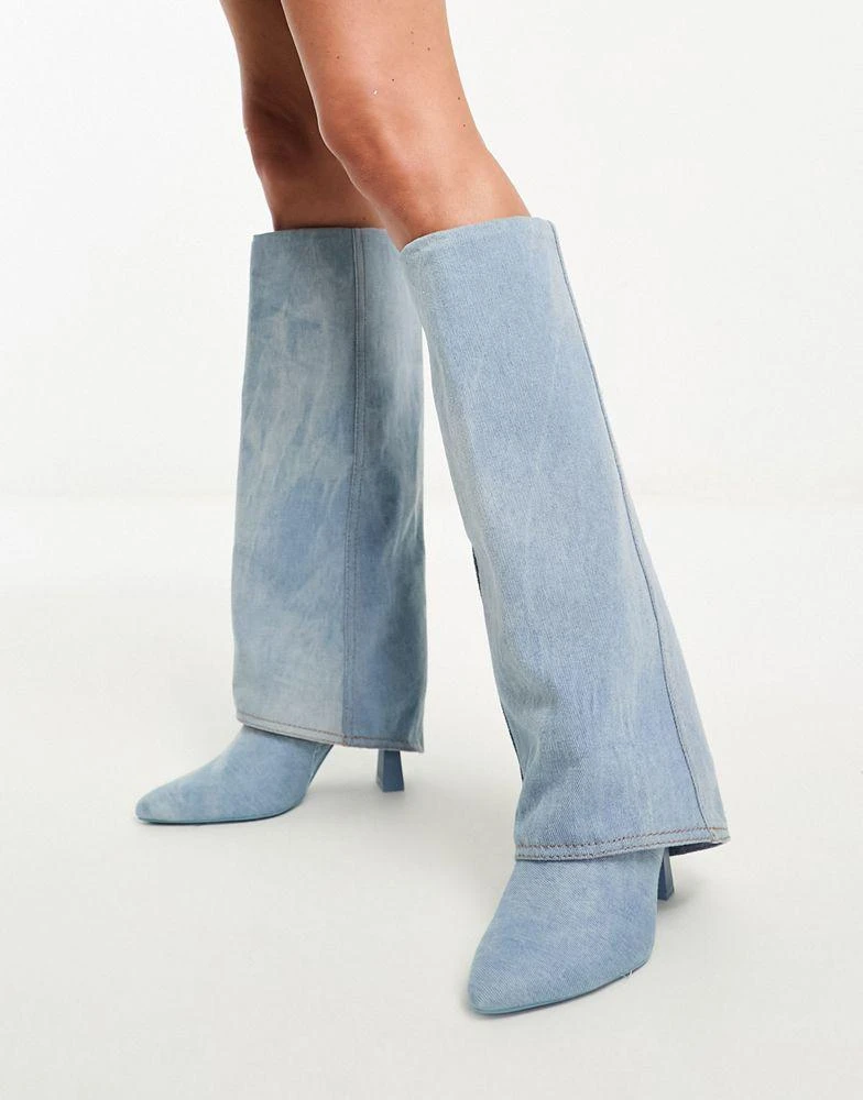 商品Stradivarius|Stradivarius folder over knee high boot in blue,价格¥442,第1张图片