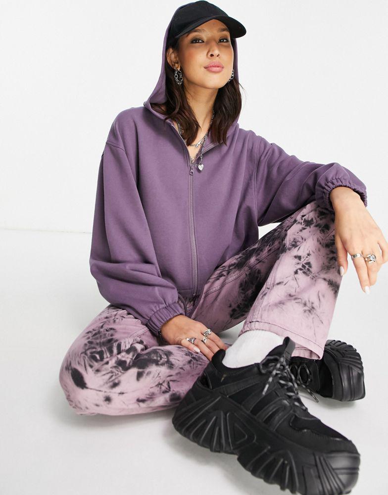 ASOS DESIGN boxy zip thru hoodie in purple商品第1张图片规格展示