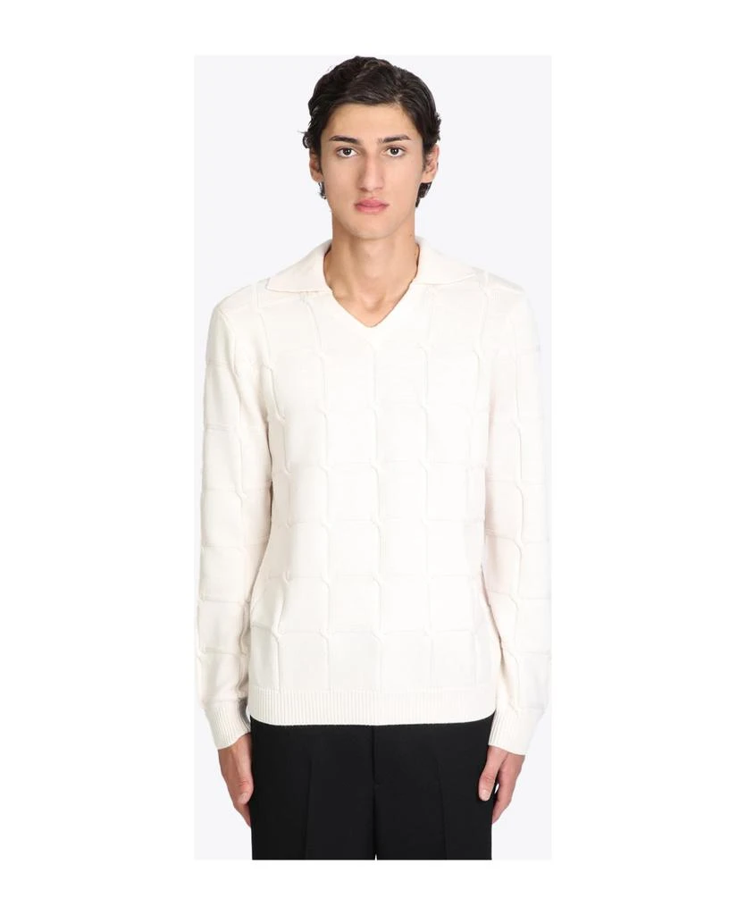 商品Emporio Armani|Pullover Off-white wool cable-knit polo sweater.,价格¥1835,第1张图片