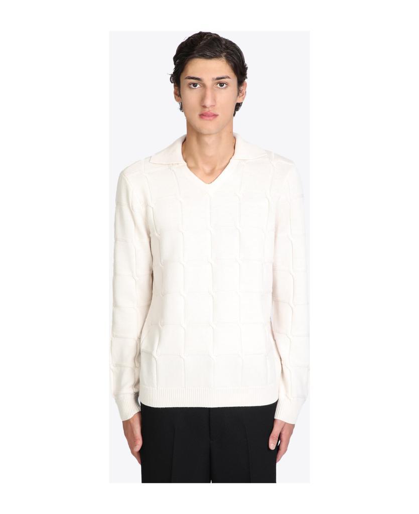 商品Emporio Armani|Pullover Off-white wool cable-knit polo sweater.,价格¥1758,第1张图片