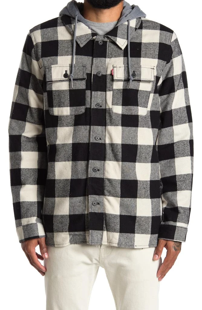商品Levi's|Plaid Faux Shearling Lined Jersey Hood Shirt Jacket,价格¥569,第4张图片详细描述