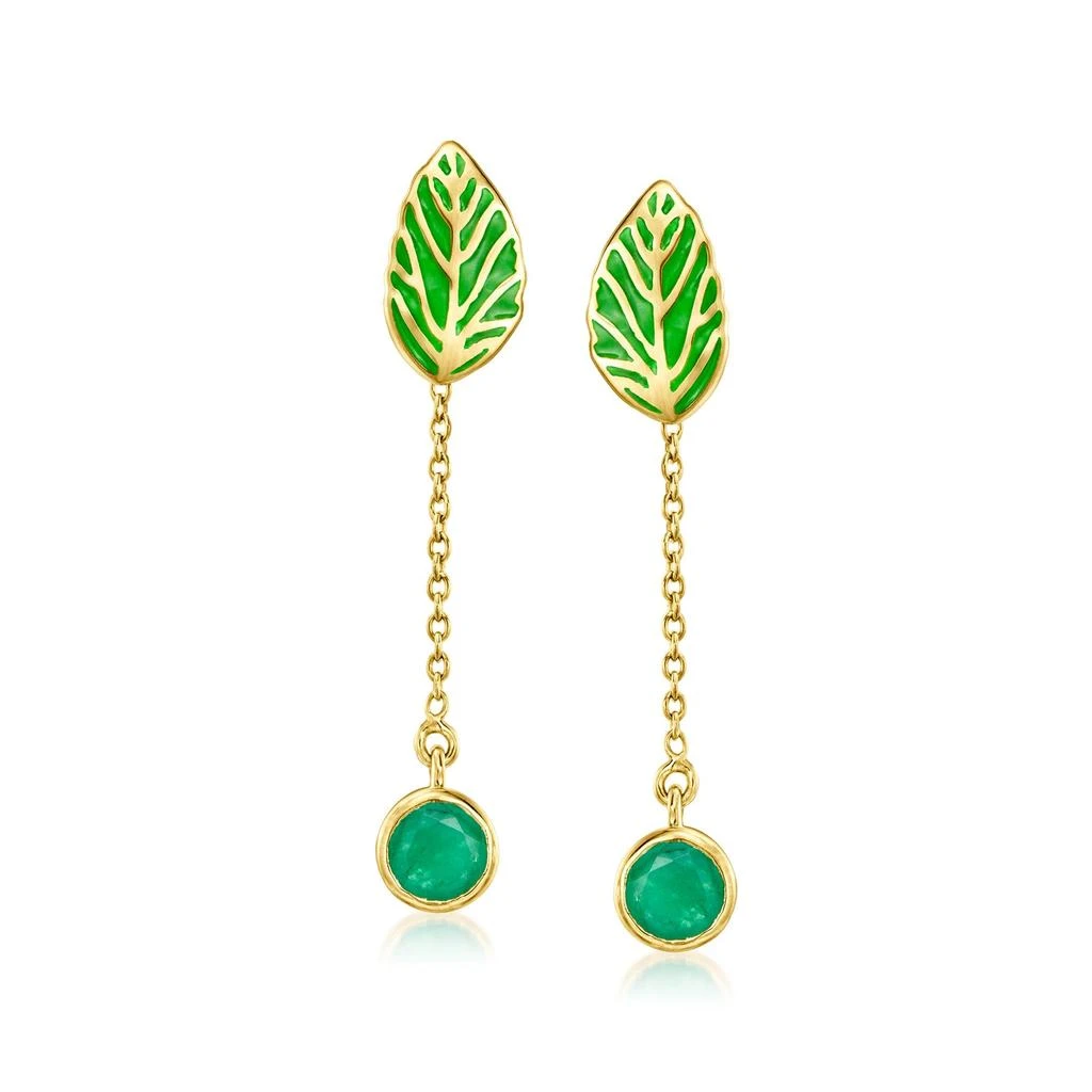 商品Ross-Simons|Green Enamel Leaf Earrings With Removable . Emerald Drops in 18kt Gold Over Sterling,价格¥1162,第4张图片详细描述