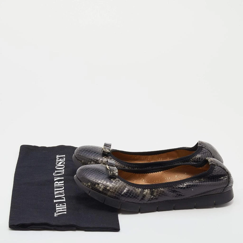 Salvatore Ferragamo Brown Python Embossed Leather Vara Bow Scrunch Ballet Flats Size 39.5 商品