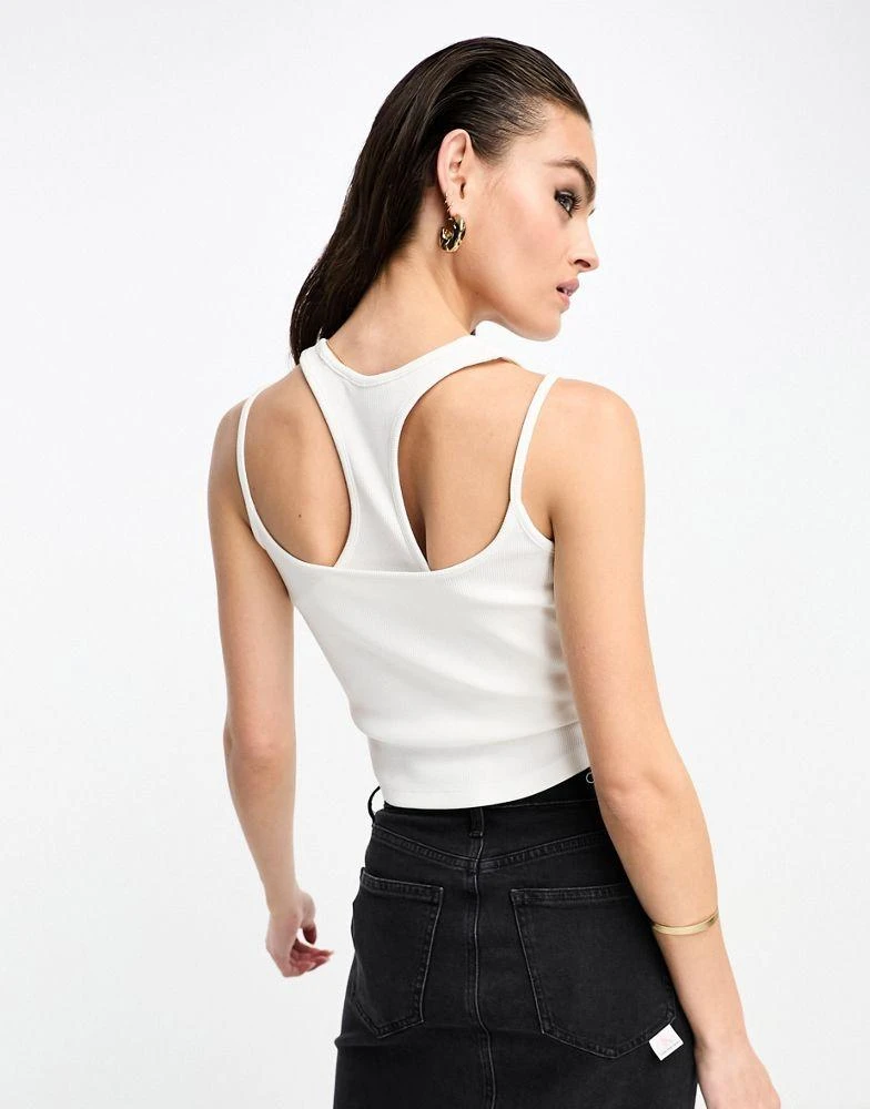 商品Calvin Klein|Calvin Klein Jeans badge rib double layer tank top in white,价格¥441,第3张图片详细描述