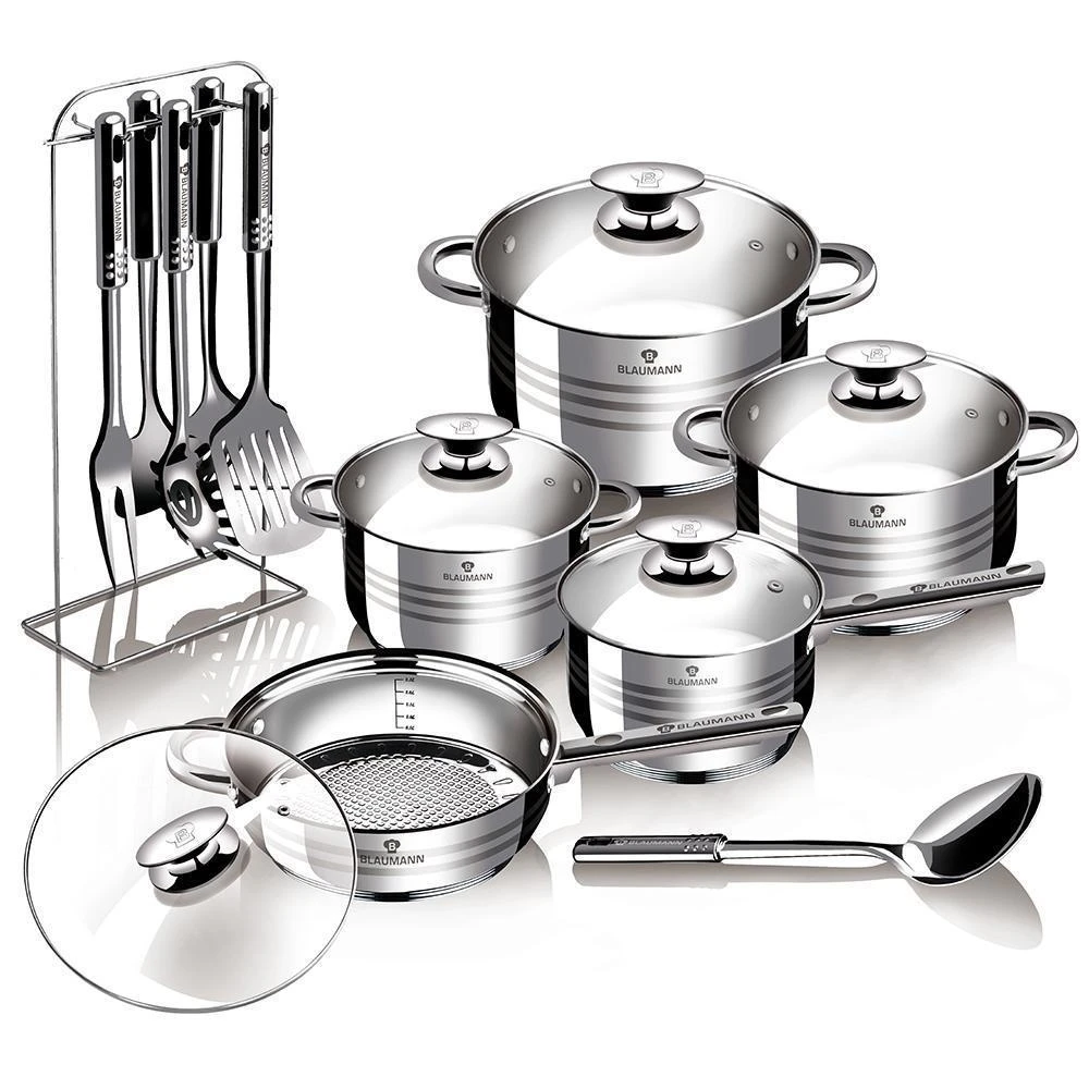 商品Berlinger Haus|17-Piece Jumbo Stainless Steel Cookware Set Blauman Collection,价格¥1422,第1张图片