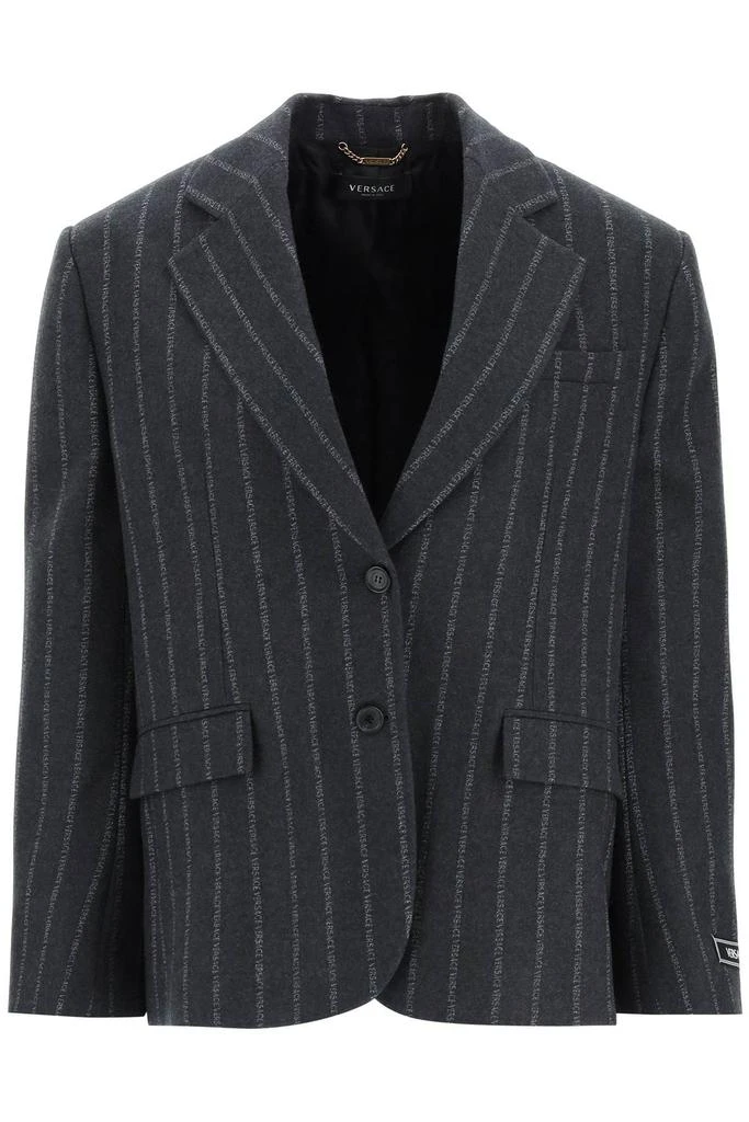 商品Versace|OVERSIZED STRIPED LOGO WOOL JACKET,价格¥12919,第1张图片