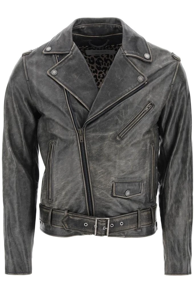 商品Golden Goose|vintage-effect leather biker jacket,价格¥5232,第1张图片