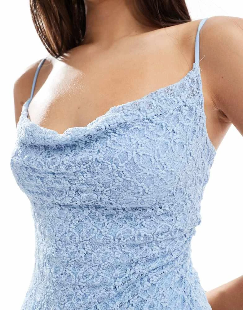 商品Bershka|Bershka blonde lace midi dress in light blue,价格¥273,第3张图片详细描述