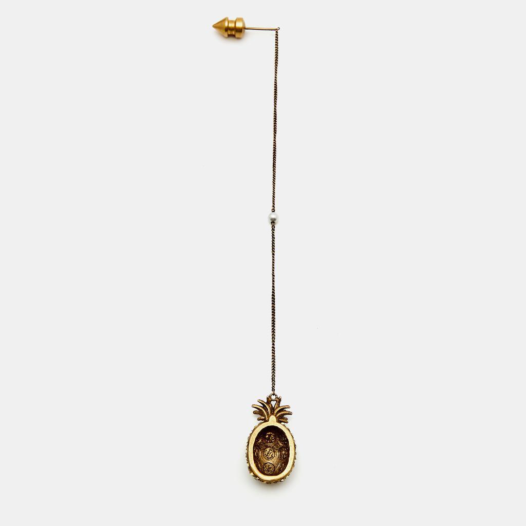 商品[二手商品] Gucci|Gucci Aged Gold Tone Crystal Pineapple Drop Long Chain Earring,价格¥2768,第5张图片详细描述